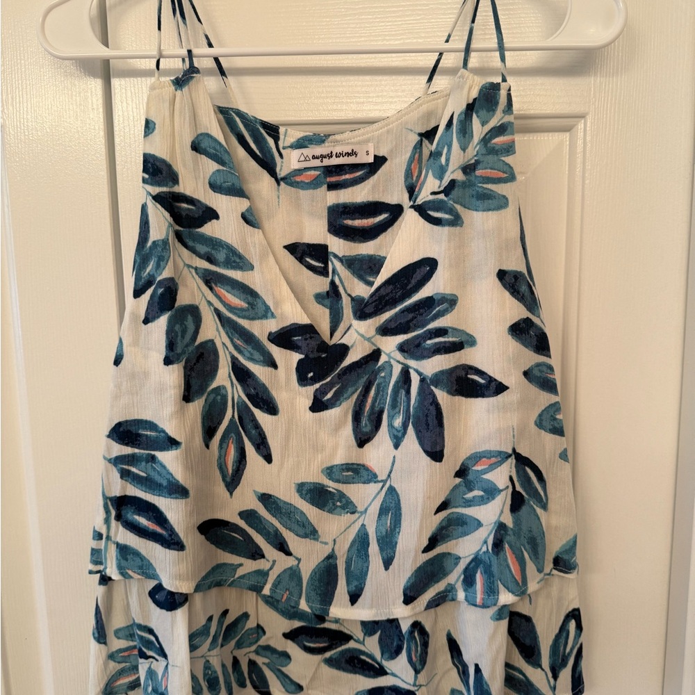 Tropical Leaf Print Camisole in Blue and White